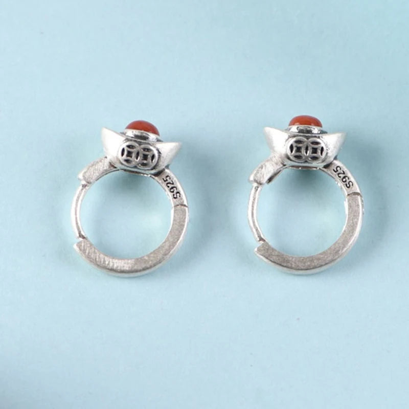 Southern Red Agate Earrings 925 Sterling Silver Punk Silver Ingot Earrings