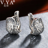 Vintage Style 925 Sterling Silver Hollow Hoop Floral Earrings