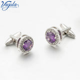 Purple Crystal Cufflinks Gemelos Wedding Suit Shirt Button