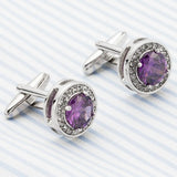 Purple Crystal Cufflinks Gemelos Wedding Suit Shirt Button