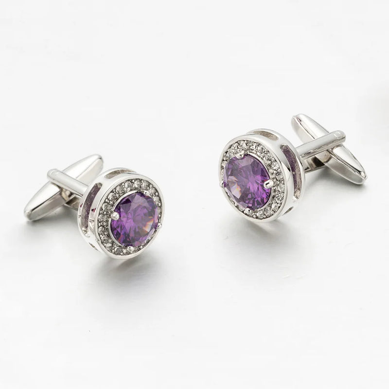 Purple Crystal Cufflinks Gemelos Wedding Suit Shirt Button