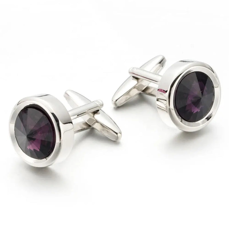 Purple Crystal Cufflinks Wedding Suit Shirt Gemelos Button