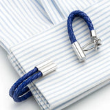 Classic Silver Woven Leather Cufflinks for Men