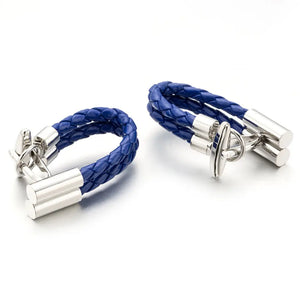 Classic Silver Woven Leather Cufflinks for Men