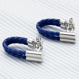 Classic Silver Woven Leather Cufflinks for Men