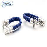 Classic Silver Woven Leather Cufflinks for Men