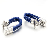 Classic Silver Woven Leather Cufflinks for Men