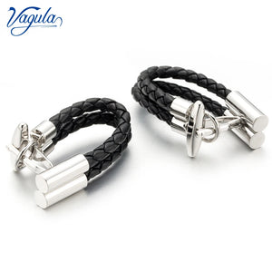 Classic Weave PU Leather Cufflinks Copper Gemelos Button