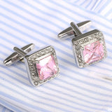 Pink Crystal Cufflinks for Men Wedding Suit Shirt