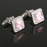 Pink Crystal Cufflinks for Men Wedding Suit Shirt