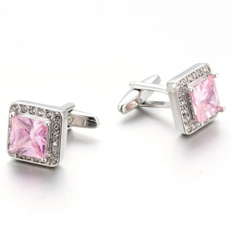 Pink Crystal Cufflinks for Men Wedding Suit Shirt