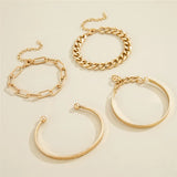 Punk Layered Chain Cuban Bracelets Set Charm Cuff Bangle Adjustable