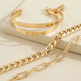 Punk Layered Chain Cuban Bracelets Set Charm Cuff Bangle Adjustable