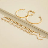 Punk Layered Chain Cuban Bracelets Set Charm Cuff Bangle Adjustable