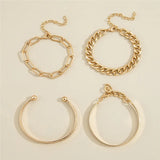 Punk Layered Chain Cuban Bracelets Set Charm Cuff Bangle Adjustable