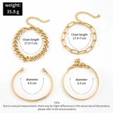 Punk Layered Chain Cuban Bracelets Set Charm Cuff Bangle Adjustable