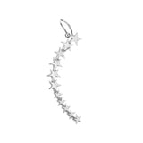 Bohemian Crystal Ear Cuff, Silver Star Shape, Long Earcuffs Clip On