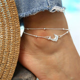 Vintage Dolphin Anklet Bracelet Silver Beads Anklet For Women Beach Jewelry