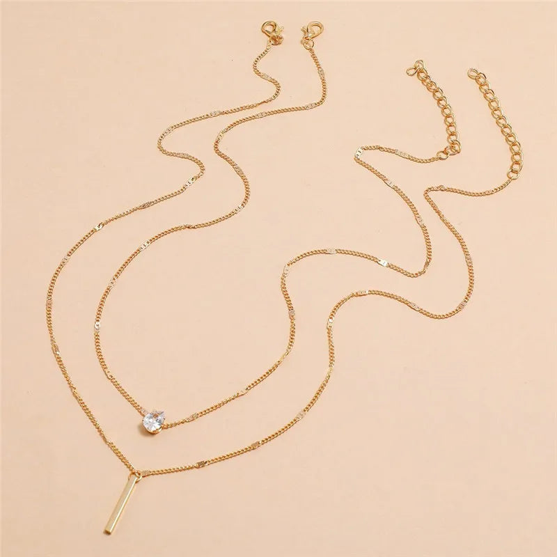 Crystal Geometric Pendant Necklace Set for Women Square Rhinestone