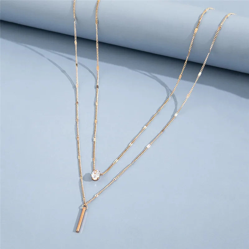Crystal Geometric Pendant Necklace Set for Women Square Rhinestone