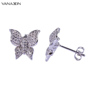 925 Silver Butterfly Earrings CZ Female Jewelry