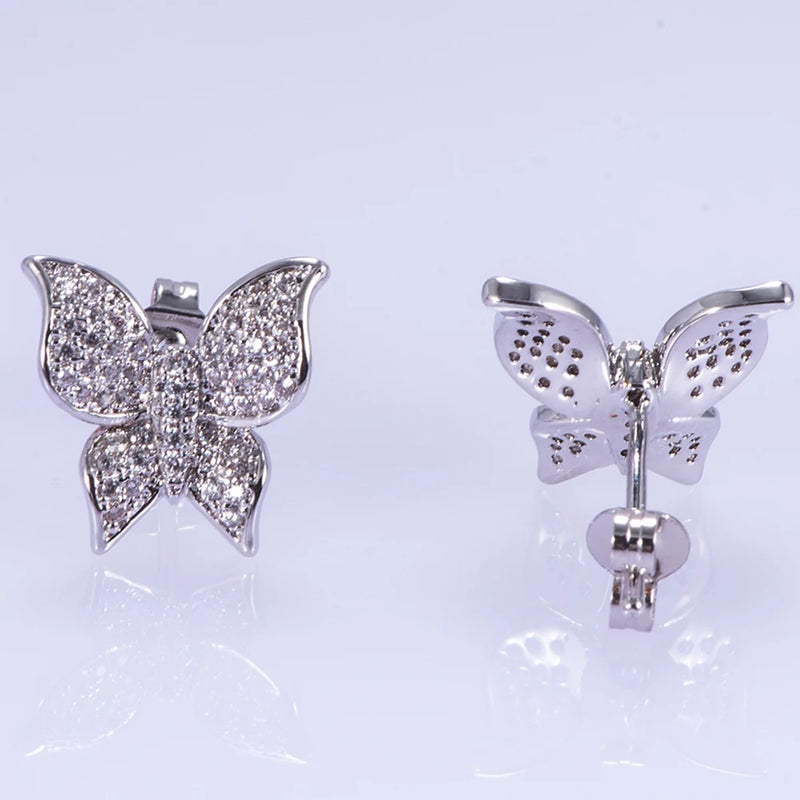 925 Silver Butterfly Earrings CZ Female Jewelry