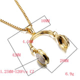 Music Headset Pendant Earphone Colar Hiphop Jewelry CZ Crystal Brass