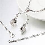 Music Headset Pendant Earphone Colar Hiphop Jewelry CZ Crystal Brass