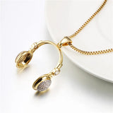 Music Headset Pendant Earphone Colar Hiphop Jewelry CZ Crystal Brass