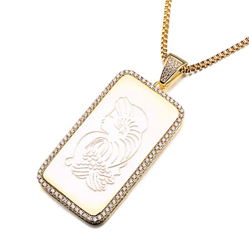 Vintage Statement Pendant Necklace Dog Tags Men CZ Jewelry Hip-hop Necklaces