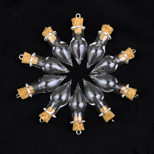 10pc Clear Wishing Bottle Pendants Empty Cork Hand-Blown Vial Necklace