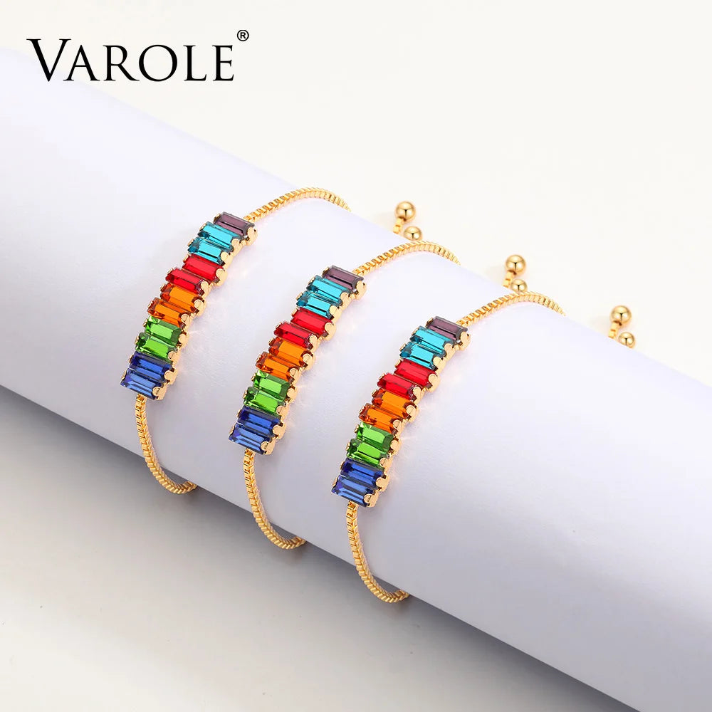 Adjustable Rainbow Crystal Bracelet Women's Colorful Jewelry