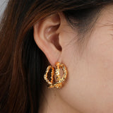 Double Line Texture Hoop Earrings for Women Statement Metal Big Hoops