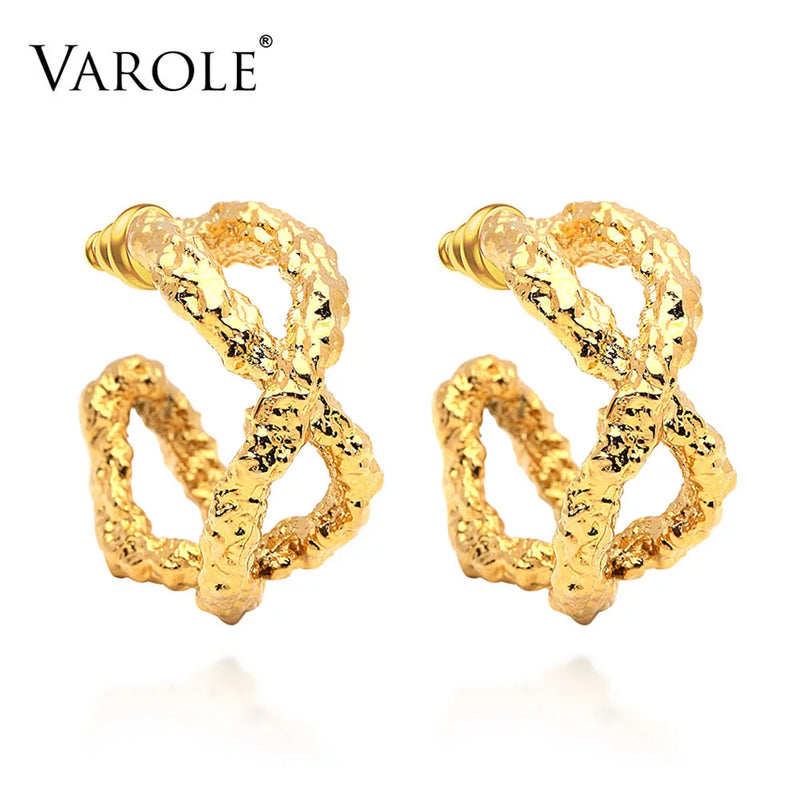 Double Line Texture Hoop Earrings for Women Statement Metal Big Hoops