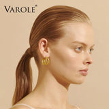 Double Line Texture Hoop Earrings for Women Statement Metal Big Hoops