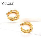 Double Line Texture Hoop Earrings for Women Statement Metal Big Hoops