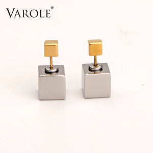 Square Cubes Stud Earrings Stainless Steel Women Jewelry Brincos