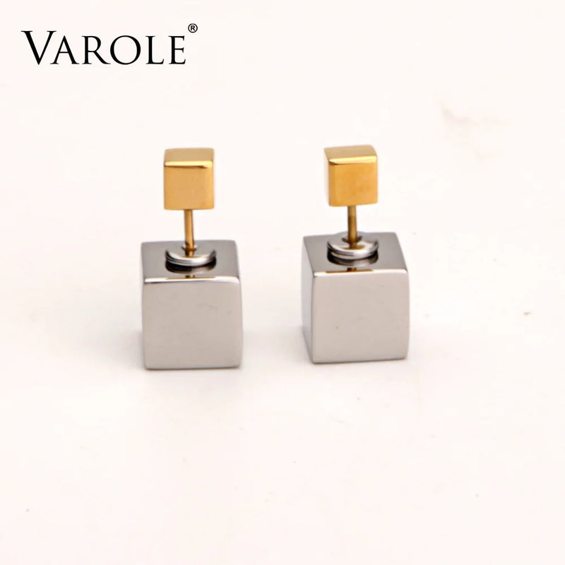Square Cubes Stud Earrings Stainless Steel Women Jewelry Brincos