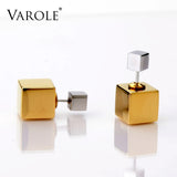 Square Cubes Stud Earrings Stainless Steel Women Jewelry Brincos