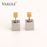Square Cubes Stud Earrings Stainless Steel Women Jewelry Brincos