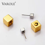 Square Cubes Stud Earrings Stainless Steel Women Jewelry Brincos