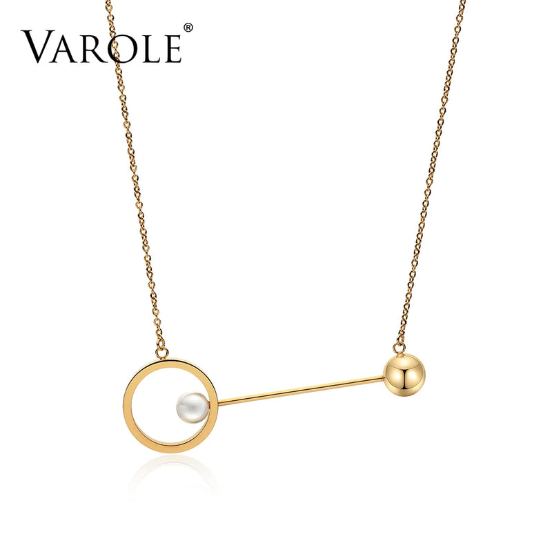 Pearl & Ball Choker Necklace Stainless Steel Women Chocker