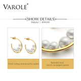 C Shape Pearl Silver Hoop Earrings Wedding Jewelry