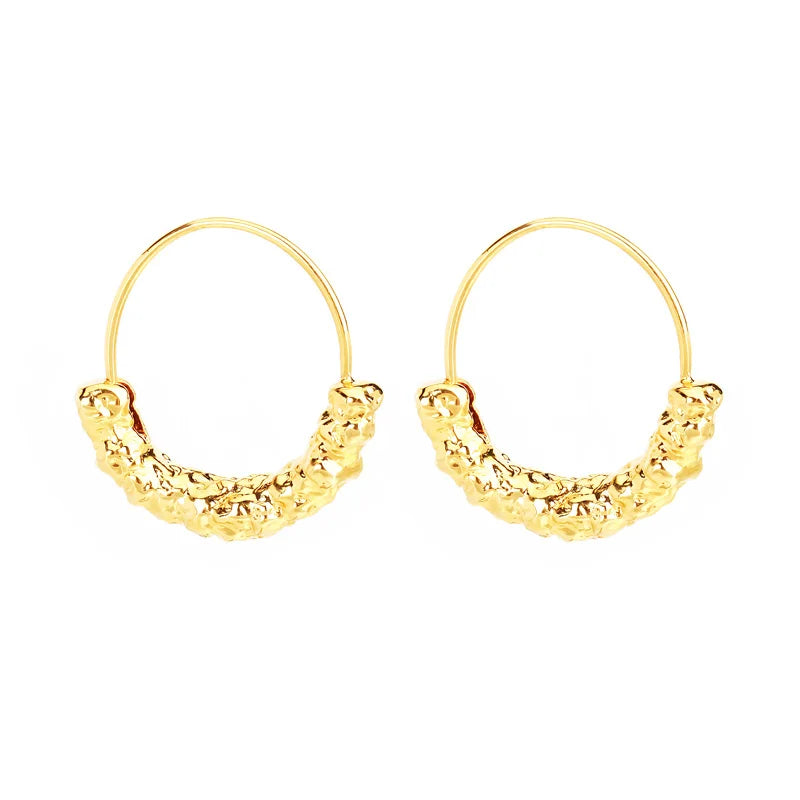 Irregular Texture Circle Hoop Earrings for Women