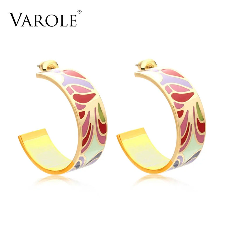 Enamel Hoop Earrings for Women Stud Jewelry