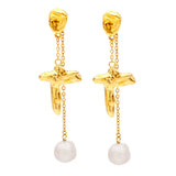 Natural Pearls Dangle Earrings Cross Drop Earings Gift