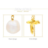 Natural Pearls Dangle Earrings Cross Drop Earings Gift
