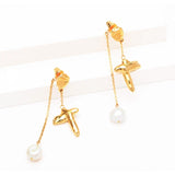 Natural Pearls Dangle Earrings Cross Drop Earings Gift