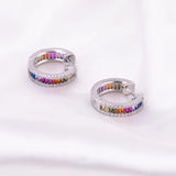925 Silver Round Zircon Hoop Earrings Sweet & Ladies Rainbow Matching