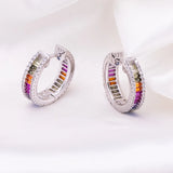 925 Silver Round Zircon Hoop Earrings Sweet & Ladies Rainbow Matching